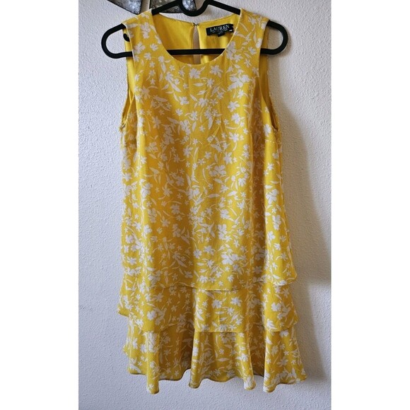 Ralph Lauren Women's Petite 2P Lemon Cream Floral Crepe Shift Dress - Picture 3 of 14